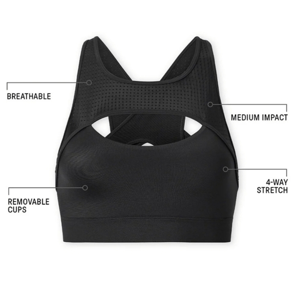 NWT Fabletics Mesh Breathable Medium Impact Sports Bra in black Sz. Sm + XXL/1X - Picture 4 of 5